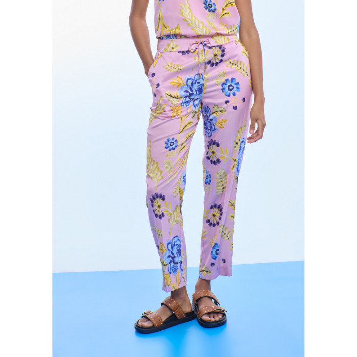 Jogger satinado estampado flores