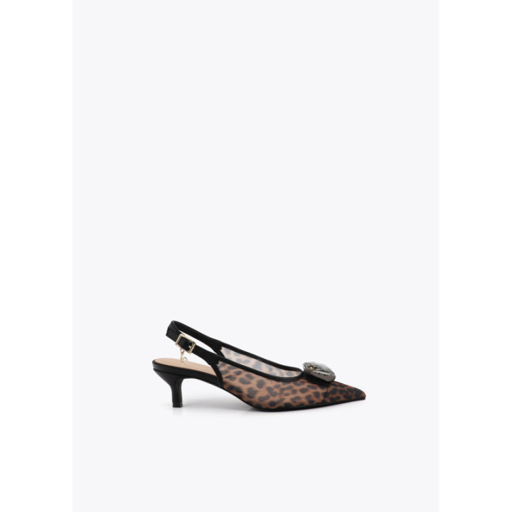 Zapato tacón en rejilla animal print y cristal