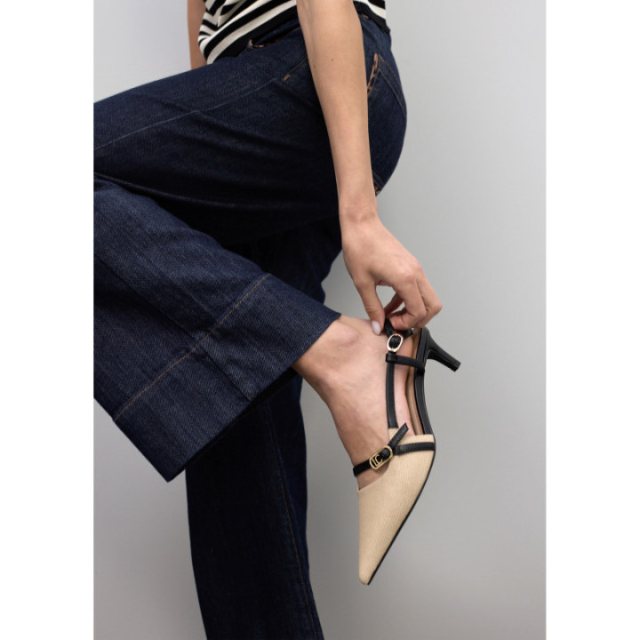 Zapato tacón bicolor con tiras