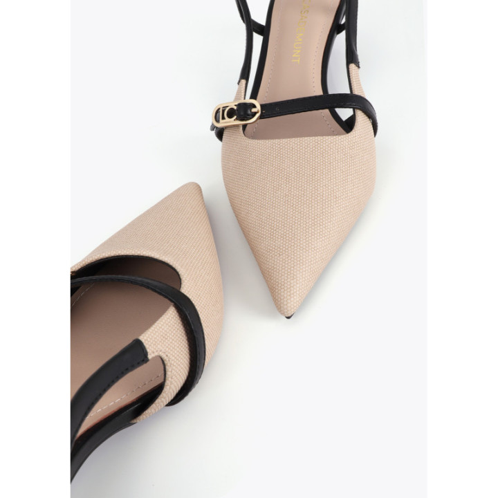Zapato tacón bicolor con tiras