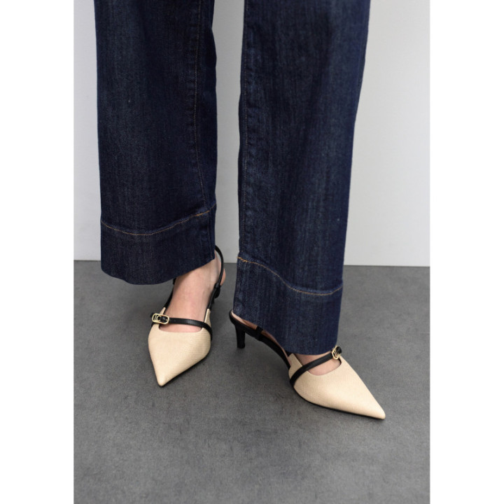 Zapato tacón bicolor con tiras